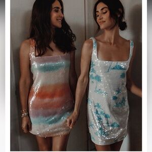 NWT Gianni Bini
x DANNIJO Twiggy Sequin Palm Tree Printed Square Neck Dress